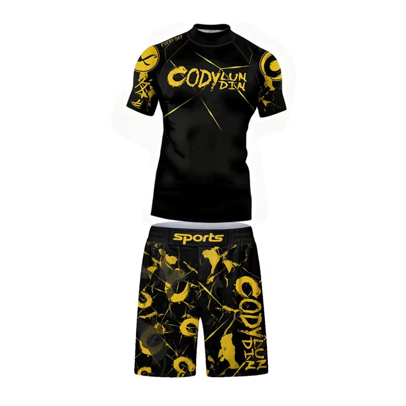 Men'S Jiu Jitsu BJJ Rash Guard T-Shirt Pant Rashguard MMA Compression Shirt for Sportsuit Training Boxing Jerseys No-Gi Shorts