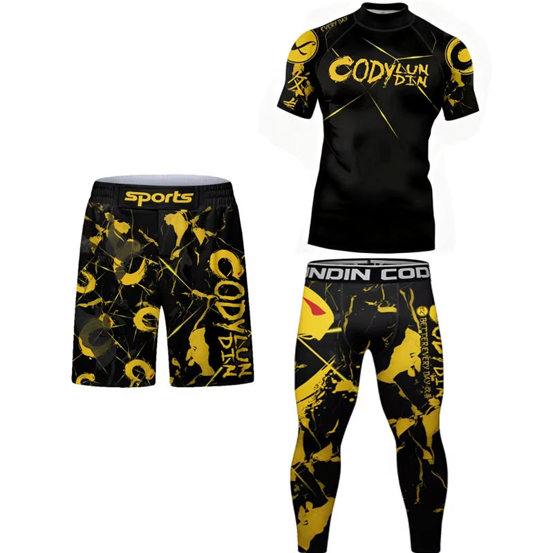 Men'S Jiu Jitsu BJJ Rash Guard T-Shirt Pant Rashguard MMA Compression Shirt for Sportsuit Training Boxing Jerseys No-Gi Shorts