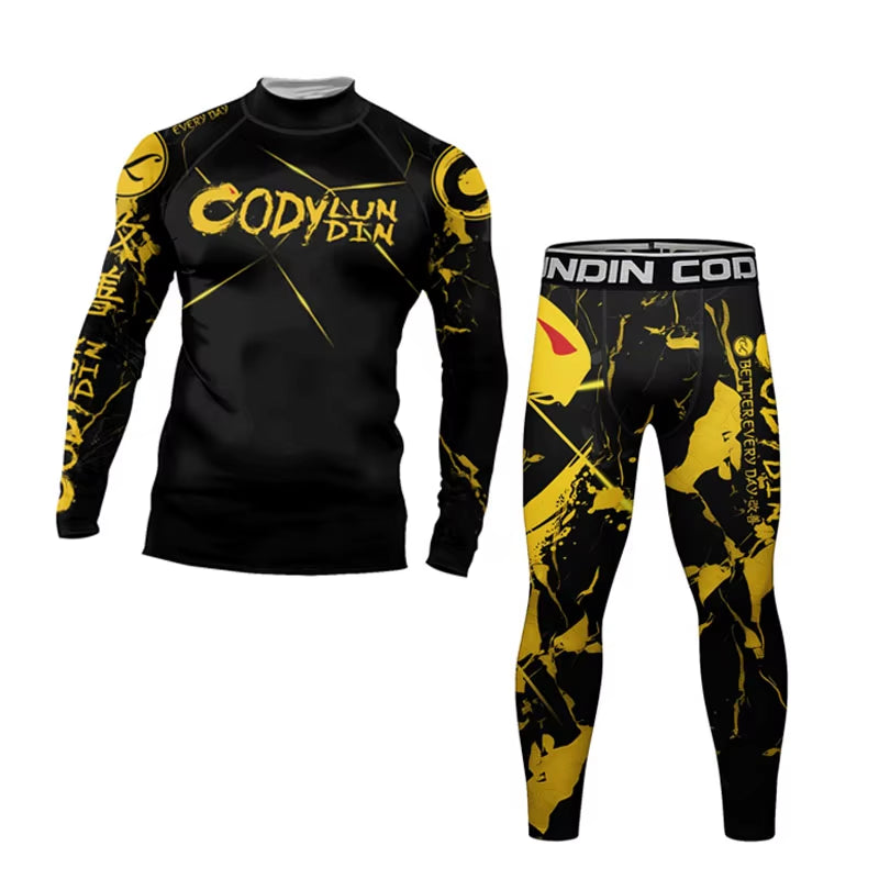 Men'S Jiu Jitsu BJJ Rash Guard T-Shirt Pant Rashguard MMA Compression Shirt for Sportsuit Training Boxing Jerseys No-Gi Shorts
