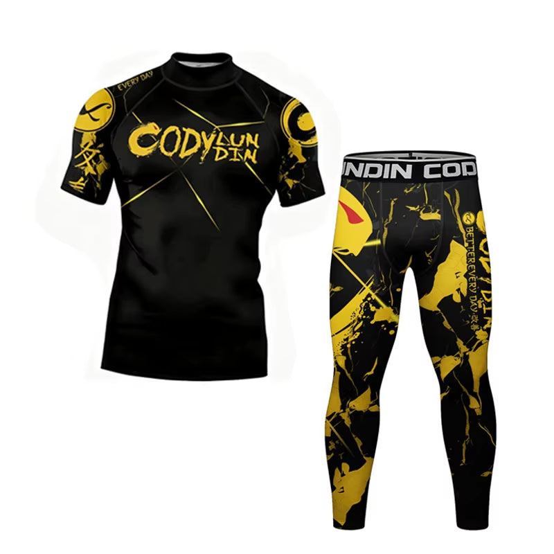 Men'S Jiu Jitsu BJJ Rash Guard T-Shirt Pant Rashguard MMA Compression Shirt for Sportsuit Training Boxing Jerseys No-Gi Shorts