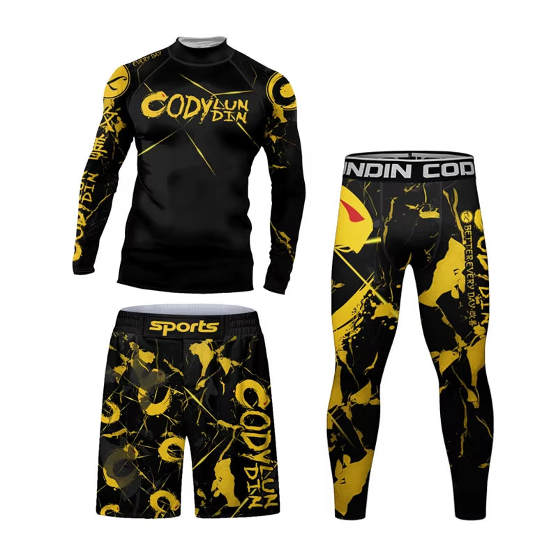 Men'S Jiu Jitsu BJJ Rash Guard T-Shirt Pant Rashguard MMA Compression Shirt for Sportsuit Training Boxing Jerseys No-Gi Shorts