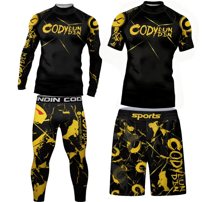 Men'S Jiu Jitsu BJJ Rash Guard T-Shirt Pant Rashguard MMA Compression Shirt for Sportsuit Training Boxing Jerseys No-Gi Shorts